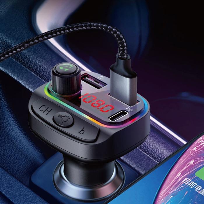 OEM - C14 Färgglad Ljus Dubbel USB Bil Bluetooth-kompatibel MP3 Spelare QC3.0 Laddare