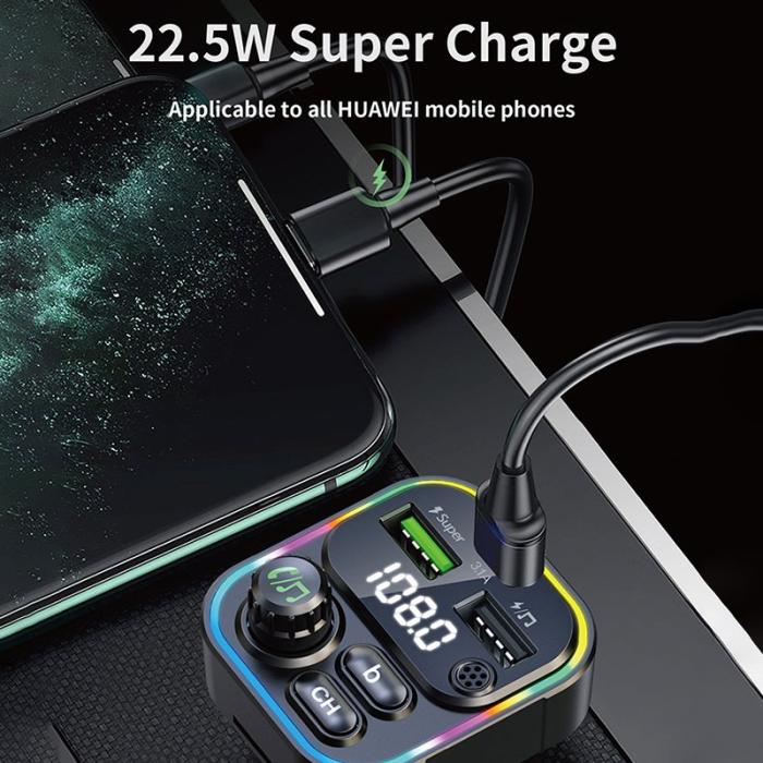 OEM - C16 22.5W 4.5A Bluetooth FM MP3-spelare med snabb laddning QC3.0