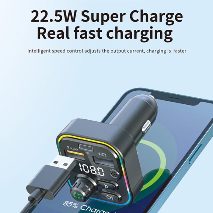 OEM - C16 22.5W 4.5A Bluetooth FM MP3-spelare med snabb laddning QC3.0