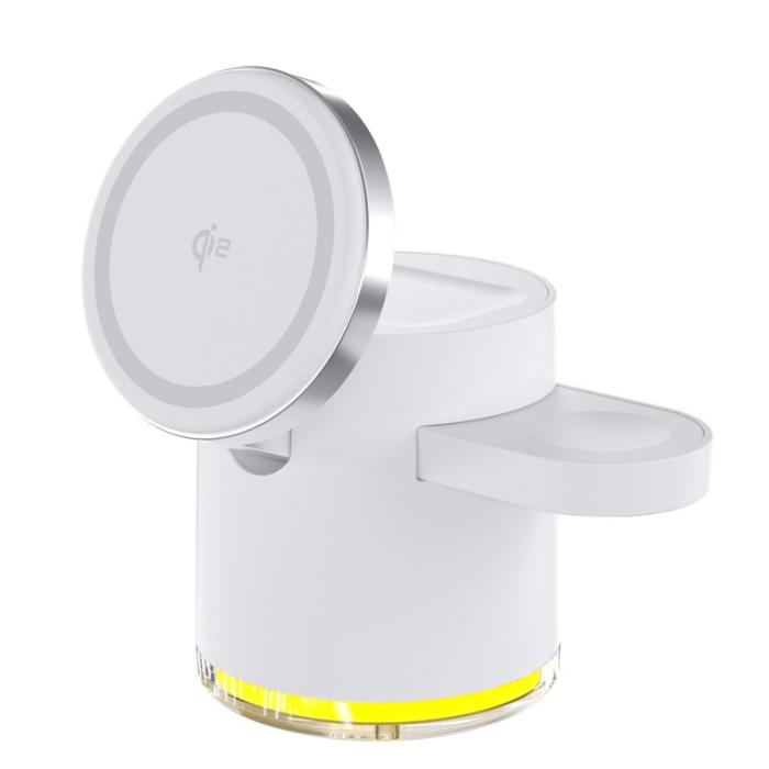 OEM - Laddningsställ med nattlampa för telefon och klocka 15W - Vit