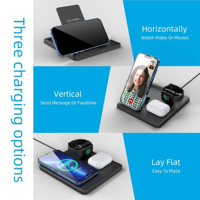 OEM - 15W Trådlös laddningsställ för iPhone, Apple Watch, AirPods Pro, svart