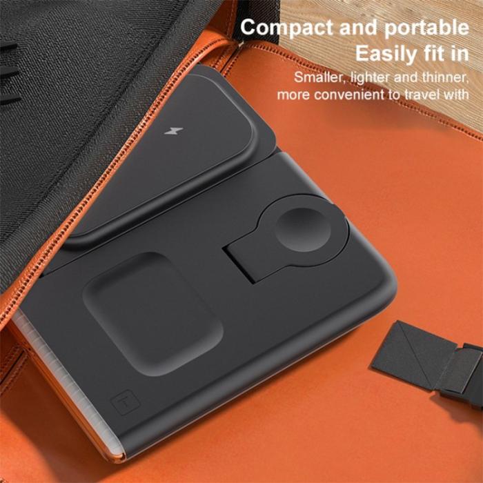 OEM - 15W Fällbar Trådlös Laddare Magnetisk med Ambientljus - Svart