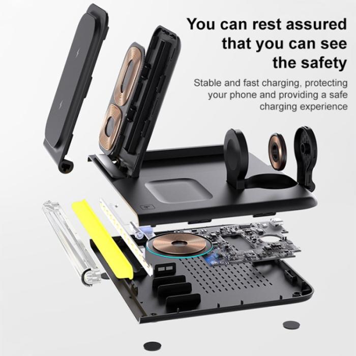 OEM - 15W Fällbar Trådlös Laddare Magnetisk med Ambientljus - Vit