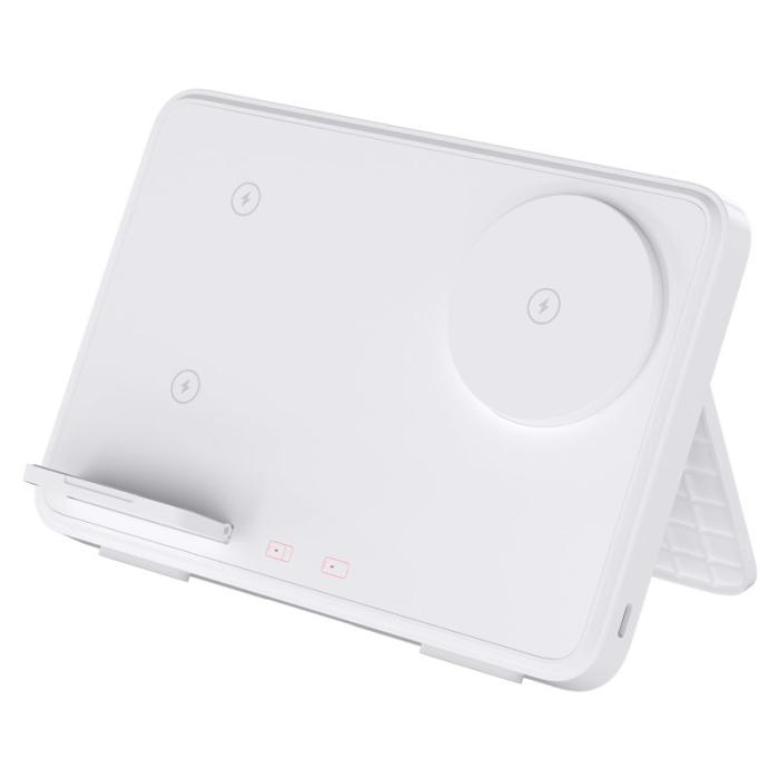 OEM - 15W Dubbla Ringar Fällbar 3-i-1 Trådlös Laddare - Vit