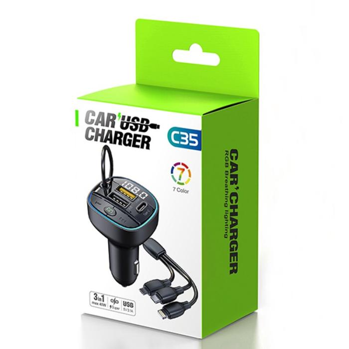 OEM - Snabbladdare för bil med tre portar, Bluetooth-kompatibel MP3-spelare