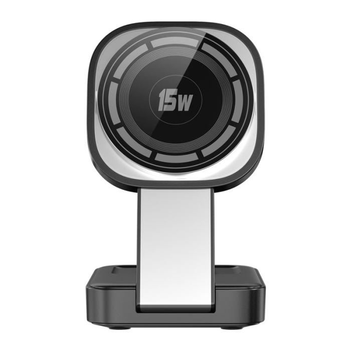 OEM - 3-i-1 Fällbar Laddningsställ för Telefon, Klocka, Hörlurar 15W - Svart