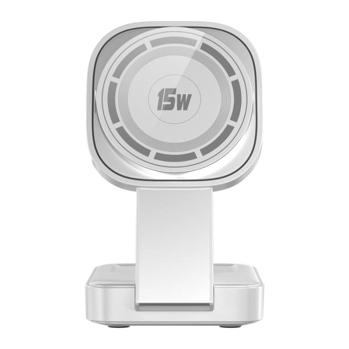 OEM - 3-i-1 Fällbar Laddningsställ för Telefon, Klocka, Hörlurar 15W - Vit