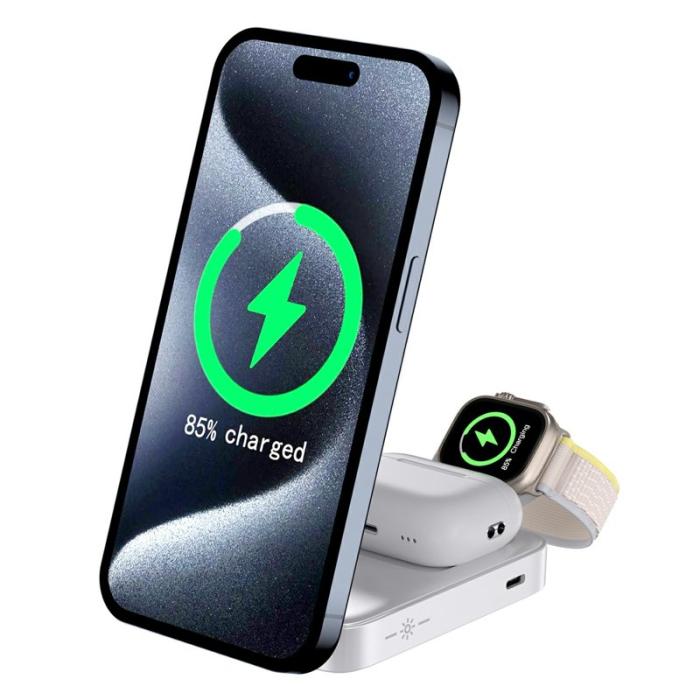 OEM - Magnetisk Trådlös Laddare 3-i-1 15W Snabbladdning - Vit