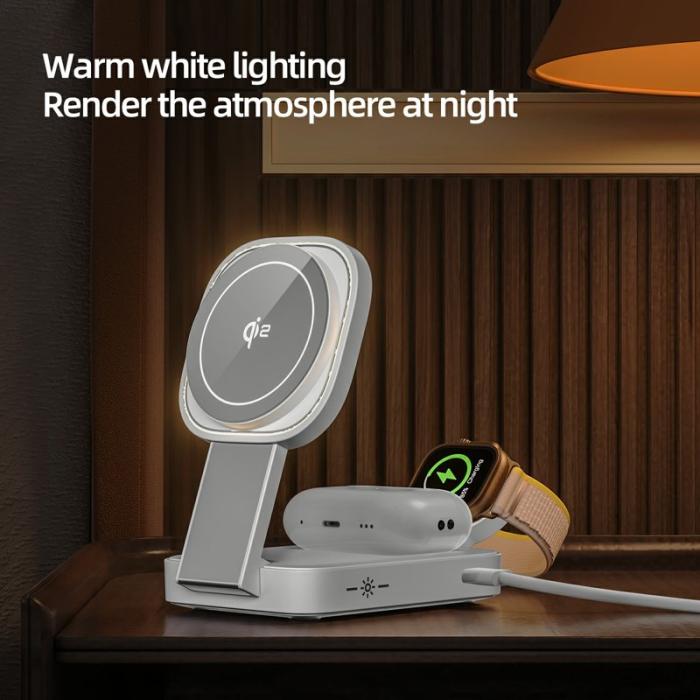 OEM - Magnetisk Trådlös Laddare 3-i-1 15W Snabbladdning - Vit