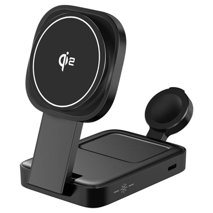 OEM - Magnetisk Trådlös Laddare 3-i-1 Fällbar 15W Snabbladdning Svart