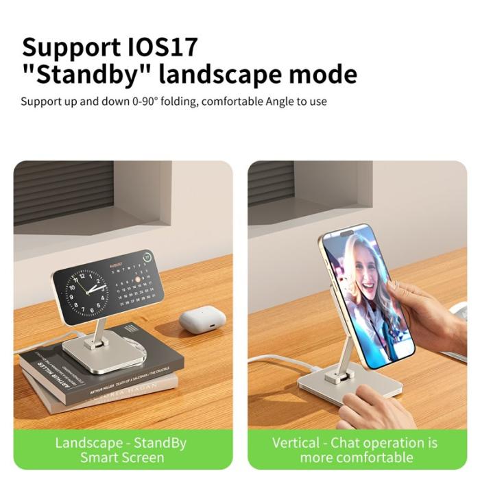 OEM - 15W magnetisk trådlös laddare för iPhone/AirPods/Apple Watch - Grå