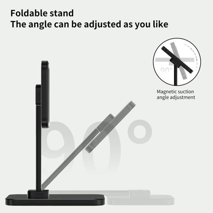 OEM - 15W magnetisk trådlös laddare för iPhone/AirPods/Apple Watch - Grå