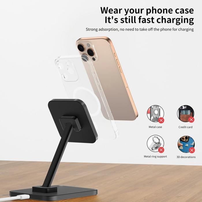 OEM - 15W magnetisk trådlös laddare för iPhone, AirPods, Apple Watch - Silver