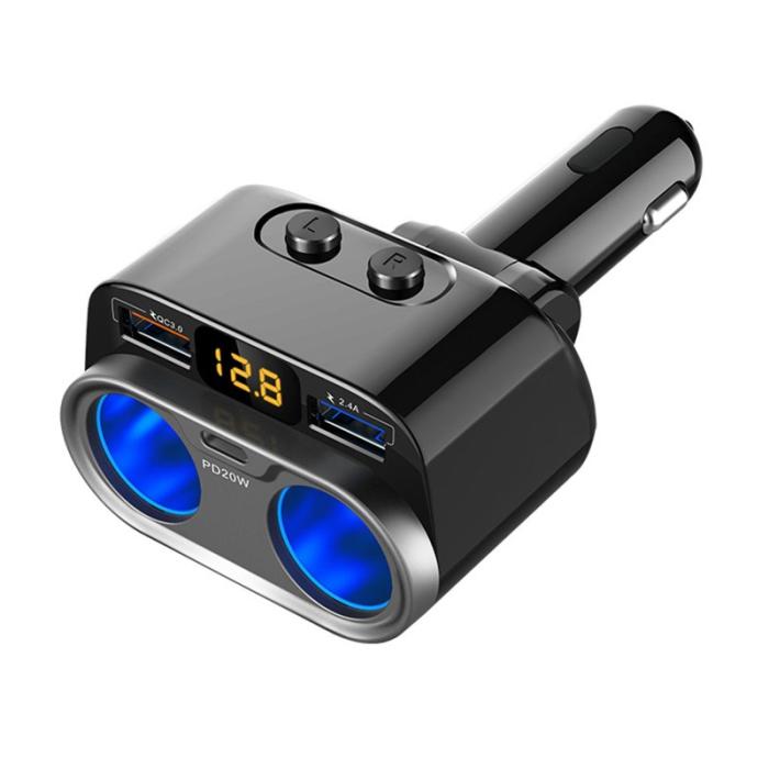 OEM - C47PQ Billaddare med PD 20W, QC3.0, 2.4A USB och 2 Cigarette Socket