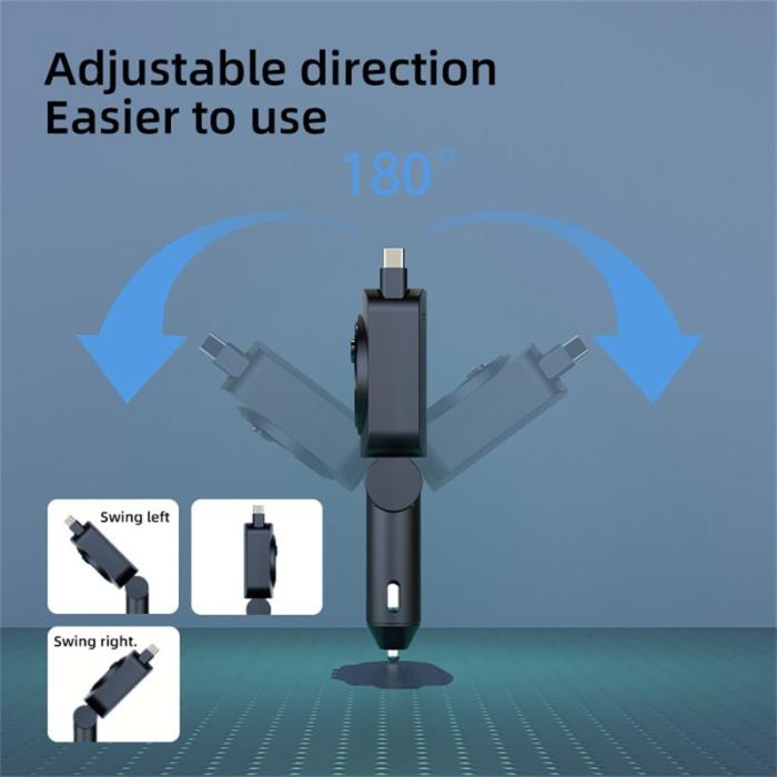 OEM - C76 PD 30W Billaddare med Utdragbar Kabel och Bluetooth FM Sändare
