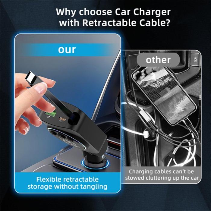 OEM - C76 PD 30W Billaddare med Utdragbar Kabel och Bluetooth FM Sändare