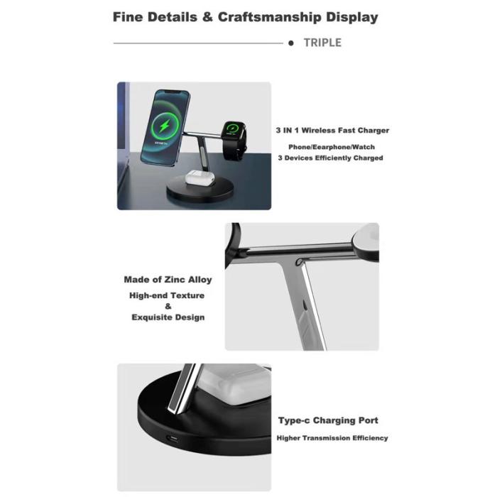 OEM - CF31 3-i-1 Magnetisk Trådlös Laddare 15W för Apple Watch / AirPods / iPhone