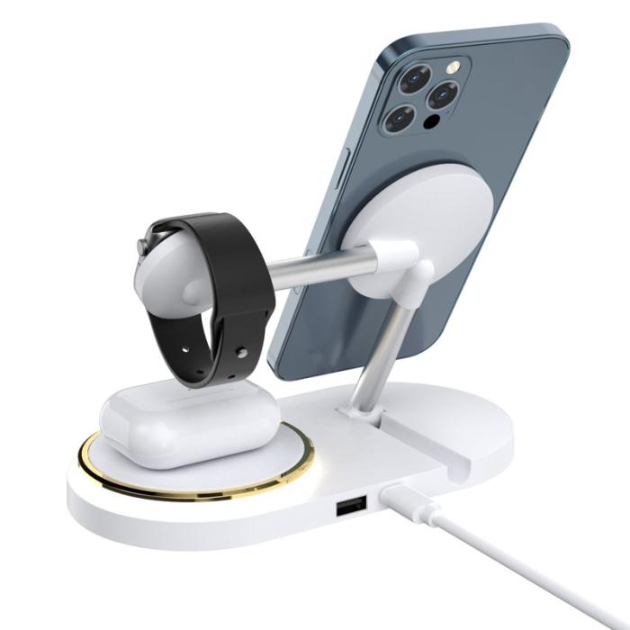 OEM - CF36 15W Trådlös laddningsställ för iPhone / Apple Watch / AirPods - Vit