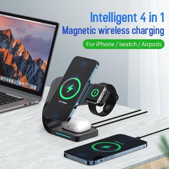 OEM - CF62 Intelligent 4-i-1 Magnetisk Trådlös Laddare för iPhone/iWatch/AirPods