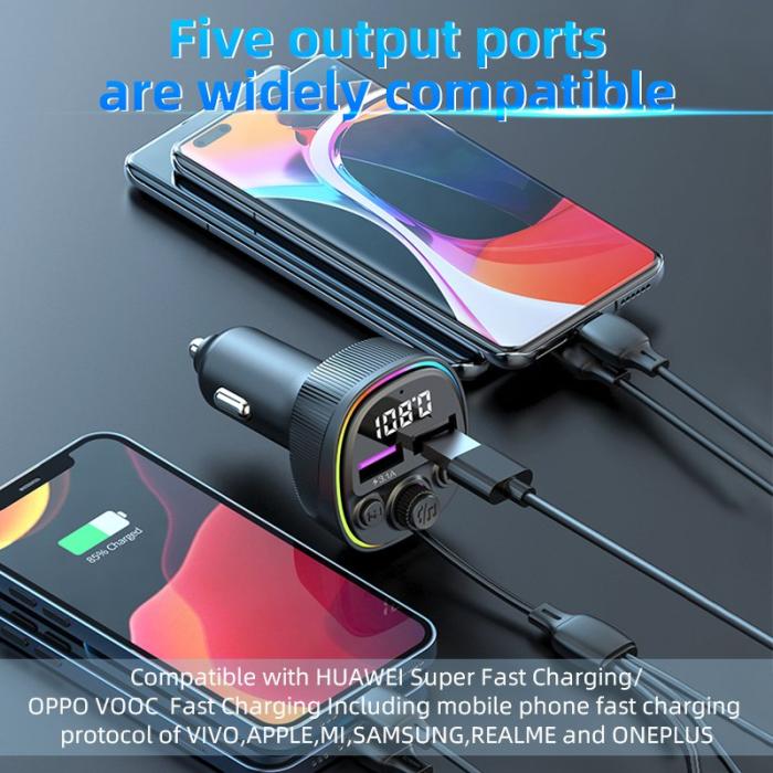  - CS1 3-i-1 66W Snabbladdare för bil med MP3-spelare och Bluetooth FM-sändare