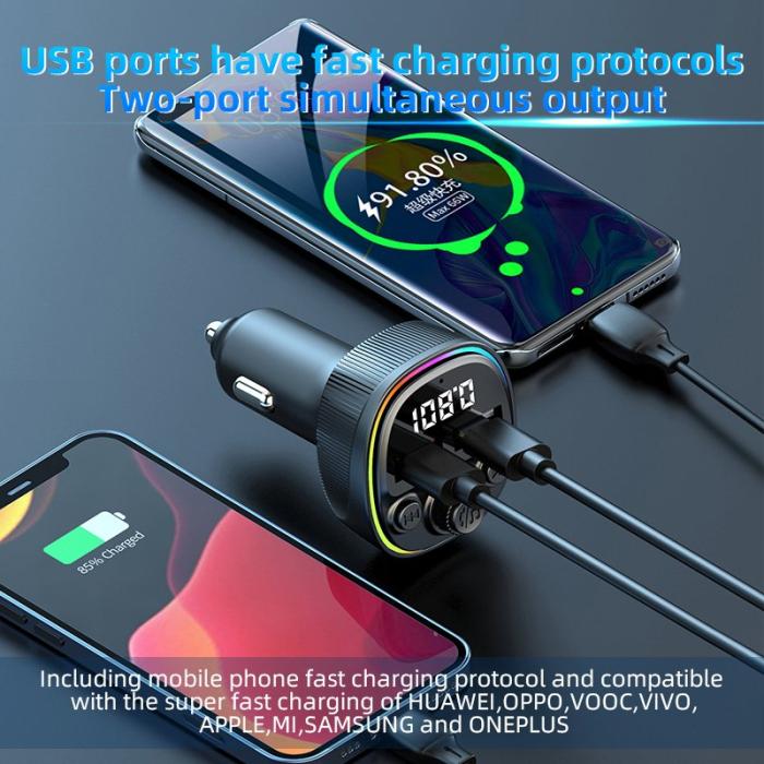 OEM - CS2 Dual USB 66W Snabbladdare med digital display och FM-sändare