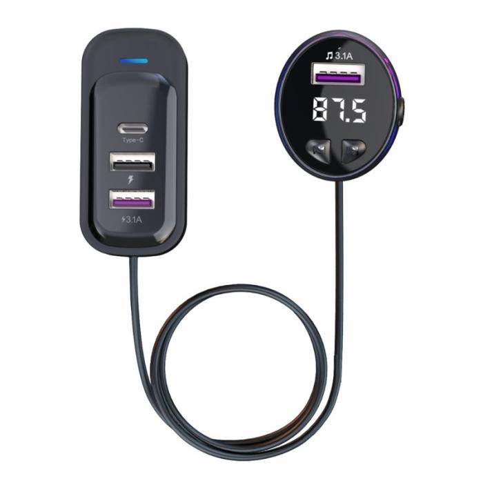 OEM - CS8 Baksätes Snabbladdare Bluetooth-kompatibel MP3 FM Sändare Multi-Port