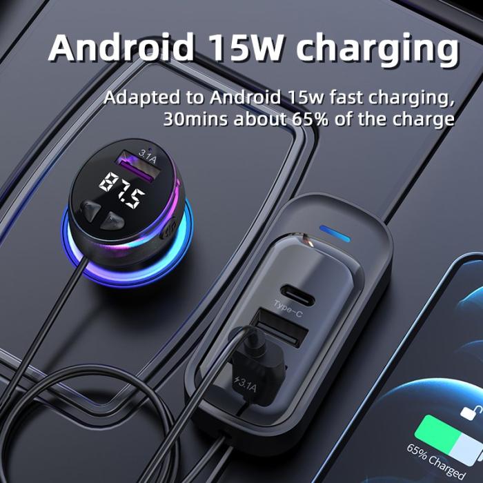 OEM - CS8 Baksätes Snabbladdare Bluetooth-kompatibel MP3 FM Sändare Multi-Port