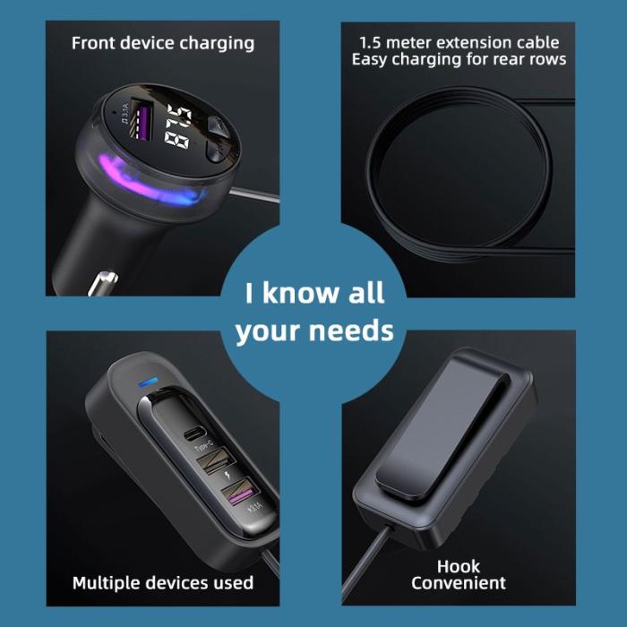 OEM - CS8 Baksätes Snabbladdare Bluetooth-kompatibel MP3 FM Sändare Multi-Port