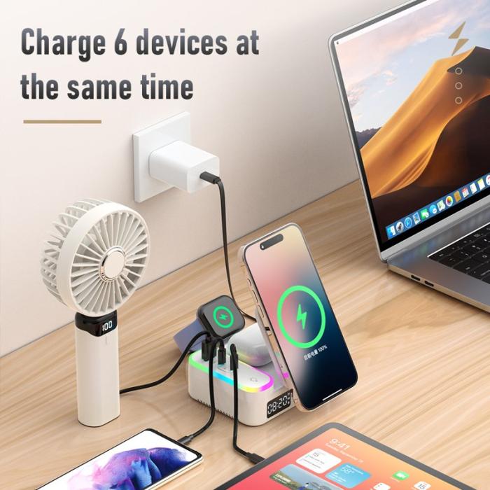 OEM - CYJ-12 15W Fällbar Trådlös Laddare med Magnet och Digital Klocka - Svart