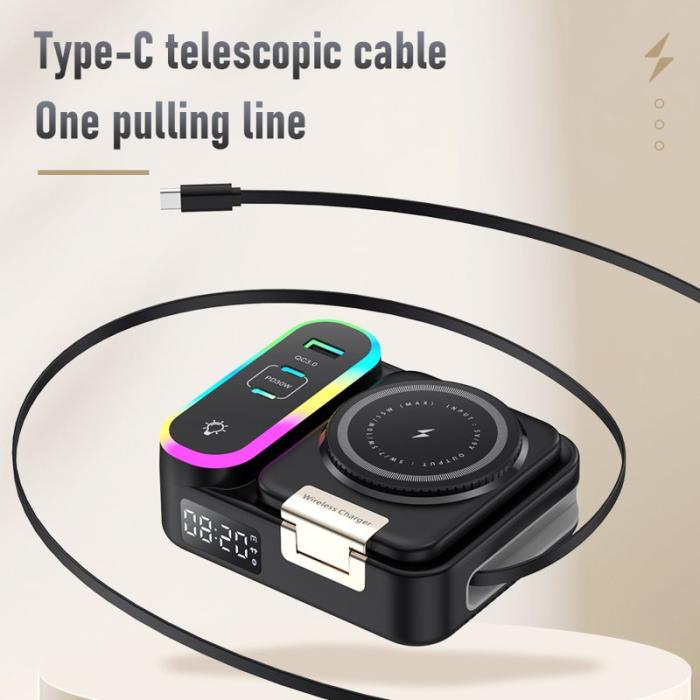 OEM - CYJ-12 15W Fällbar Trådlös Laddare med Magnet och Digital Klocka - Svart