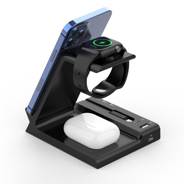 OEM - D2 6-i-1 Trådlös Laddare Dockningsstation med Type-C Port - Svart