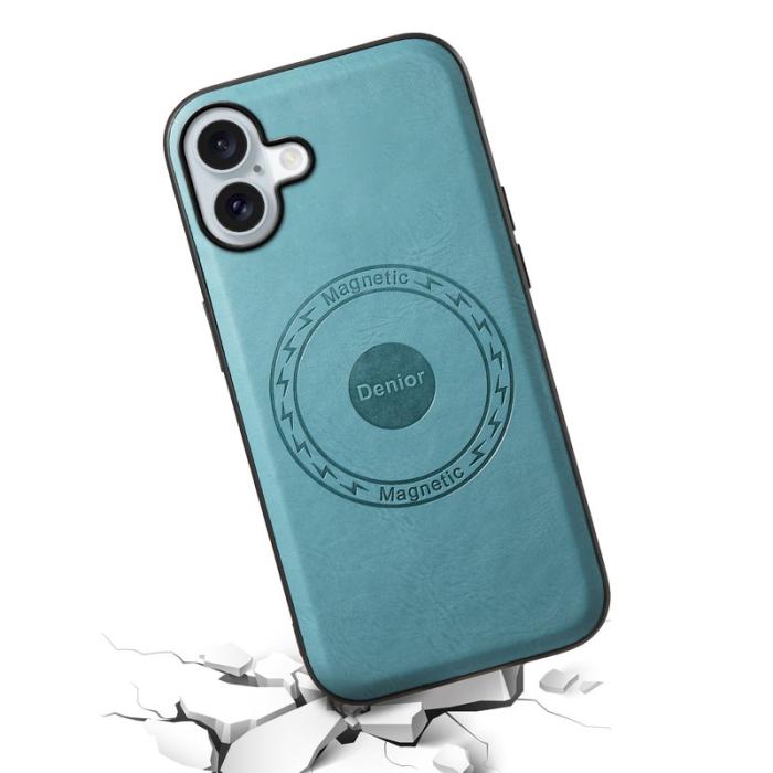 DENIOR - DENIOR A10 iPhone 16 Fodral Äkta läder MagSafe Blå