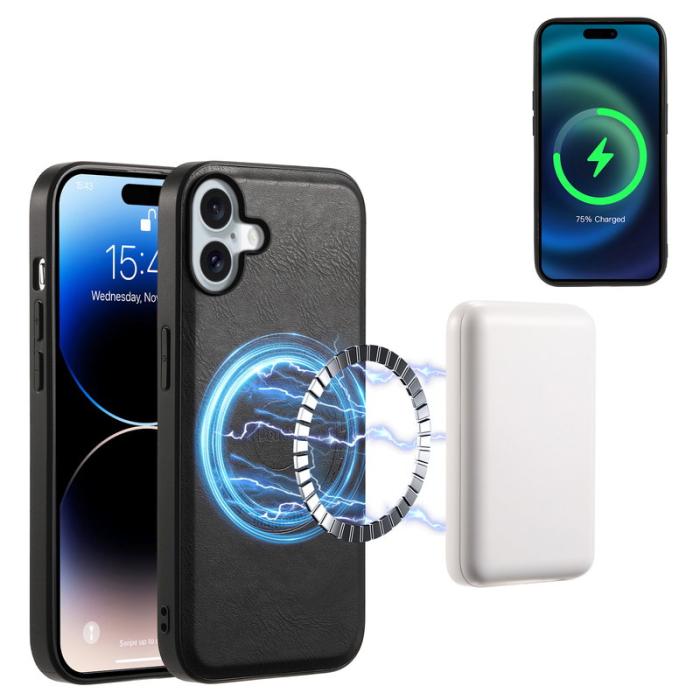 DENIOR - DENIOR A10 iPhone 16 Plus Fodral Läder TPU PC Hybrid Svart