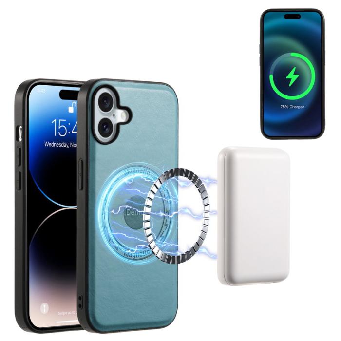 DENIOR - DENIOR A10 iPhone 16 Plus Fodral Läder TPU PC Hybrid Blå