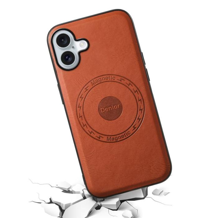 DENIOR - DENIOR A10 iPhone 16 Plus Fodral Läder TPU PC Hybrid Brun