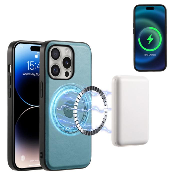 DENIOR - DENIOR A10 iPhone 16 Pro Fodral Äkta läder MagSafe - Blå