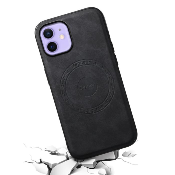 DENIOR - DENIOR A11 iPhone 12 / 12 Pro Magnetfodral Retro PU+PC+TPU Svart