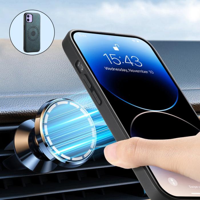 DENIOR - DENIOR A11 iPhone 12 / 12 Pro Magnetiskt Fodral Retro PU+PC+TPU Blå