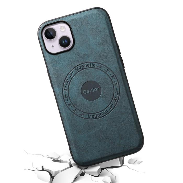 DENIOR - DENIOR A11 iPhone 13/14 Magnetiskt Fodral Retro Läder PC+TPU Blå