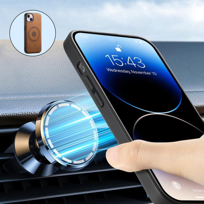 DENIOR - DENIOR A11 iPhone 13/14 Magnetiskt Fodral Retro Läder PC+TPU Brun