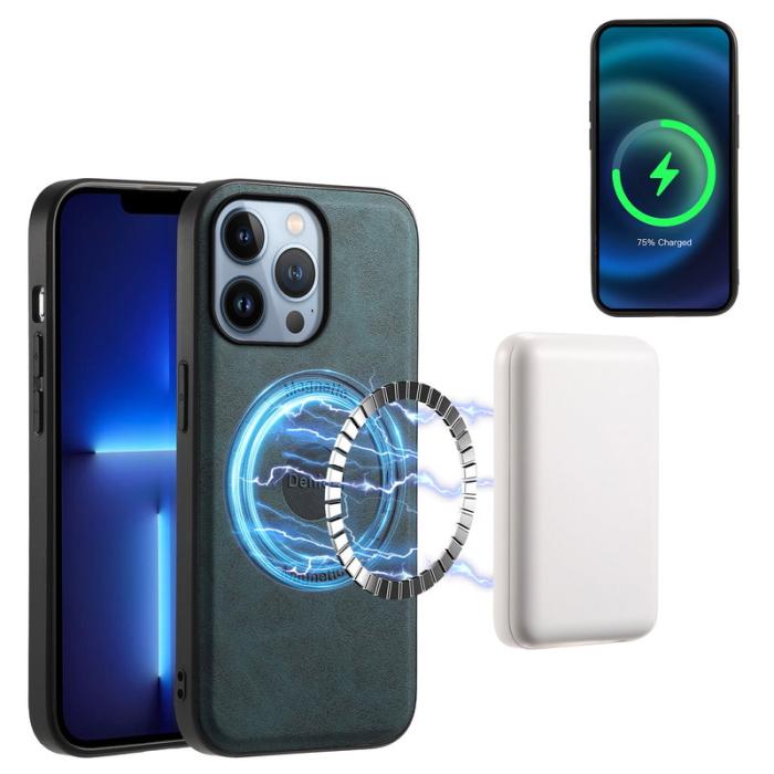 DENIOR - DENIOR A11 iPhone 13 Pro Max Magnetfodral Läder+PC+TPU Blå