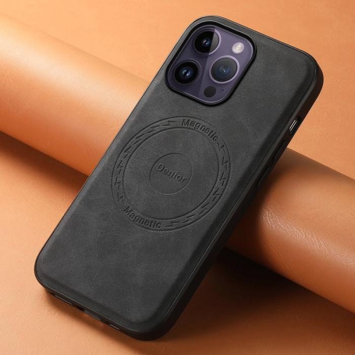 DENIOR - DENIOR A11 iPhone 14 Pro Fodral Magnetiskt Retro PU+PC+TPU Svart
