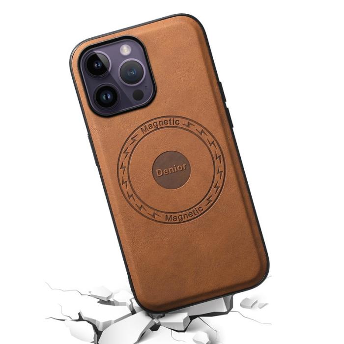 DENIOR - DENIOR A11 iPhone 14 Pro Skal Retro PU+PC+TPU Chockresistent - Brun