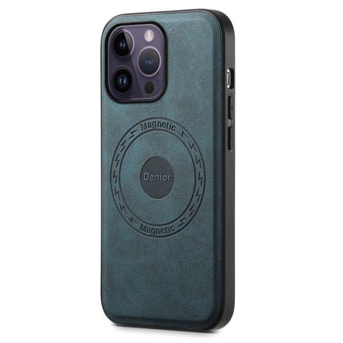 DENIOR - DENIOR A11 iPhone 14 Pro Max Magnetiskt Fodral Äkta Läder + PC + TPU Blå
