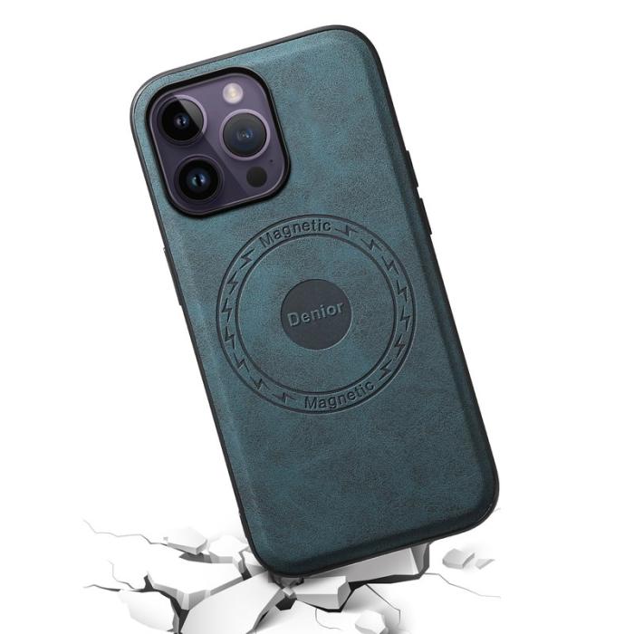 DENIOR - DENIOR A11 iPhone 14 Pro Max Magnetiskt Fodral Äkta Läder + PC + TPU Blå