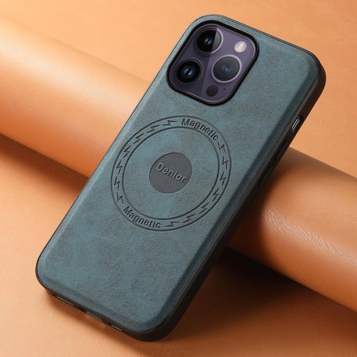 DENIOR - DENIOR A11 iPhone 14 Pro Max Magnetiskt Fodral Äkta Läder + PC + TPU Blå