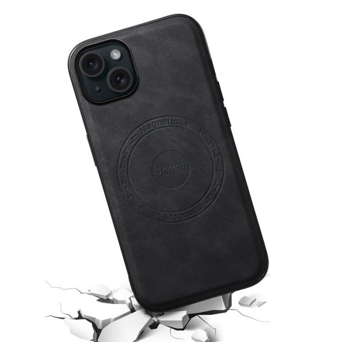 DENIOR - DENIOR A11 iPhone 15 Magnetiskt Fodral Läder PC+TPU Svart