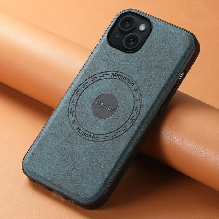 DENIOR - DENIOR A11 iPhone 15 Magnetiskt Fodral Läder PC+TPU - Blå