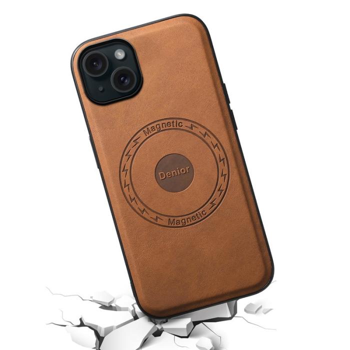 DENIOR - DENIOR A11 iPhone 15 Magnetiskt Fodral Läder PC+TPU - Brun