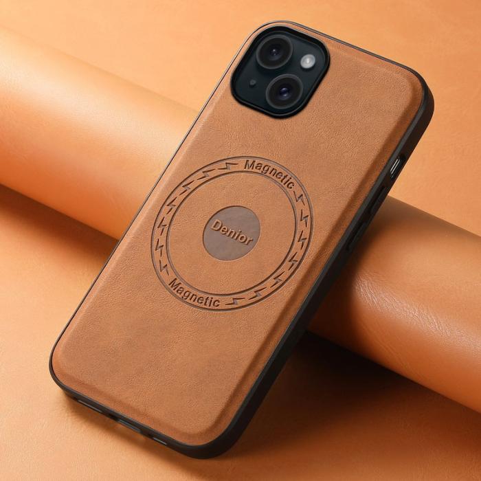 DENIOR - DENIOR A11 iPhone 15 Magnetiskt Fodral Läder PC+TPU - Brun